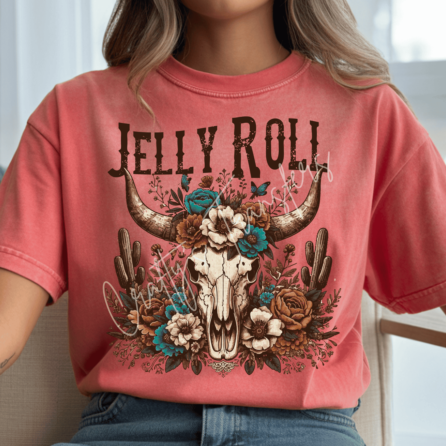 Jelly Roll Western Skull DTF Transfer | Floral Cow Skull Graphic Tee Transfer | Rustic Country Music Shirt Design