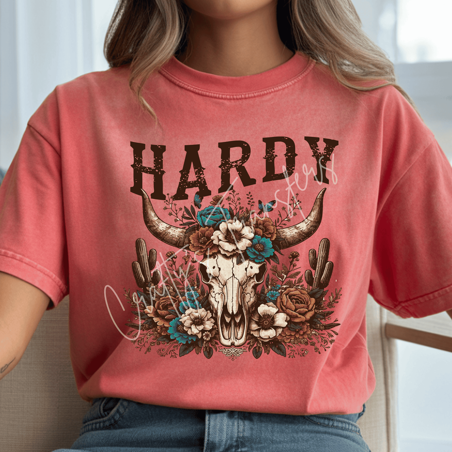Hardy Western Skull DTF Transfer | Floral Cow Skull Graphic Tee Transfer | Rustic Country Music Shirt Design