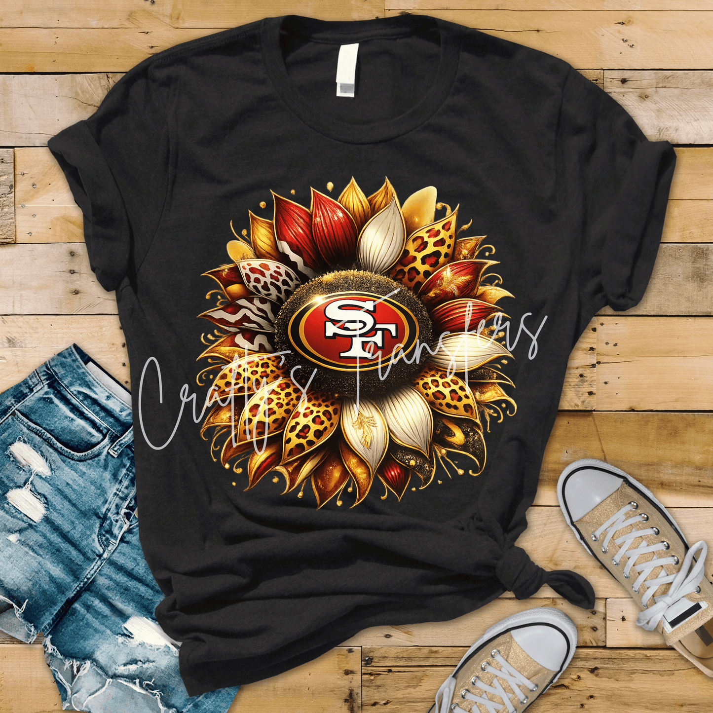 San Francisco 49ers Sunflower DTF Transfer | Leopard Print Football Shirt Transfer | Boutique NFL Inspired Graphic Tee