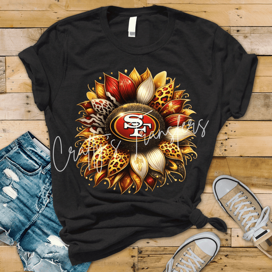 San Francisco 49ers Sunflower DTF Transfer | Leopard Print Football Shirt Transfer | Boutique NFL Inspired Graphic Tee
