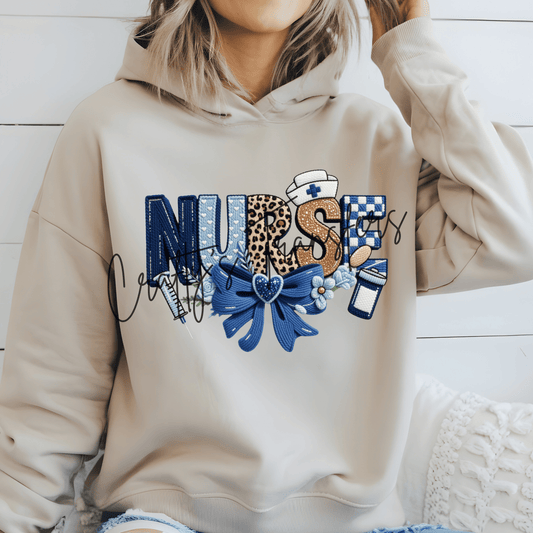 Nurse Bow DTF Transfer | Coquette Nurse Shirt Transfer | Cute Nursing Graphic Tee Transfer | Blue Bow Medical Design