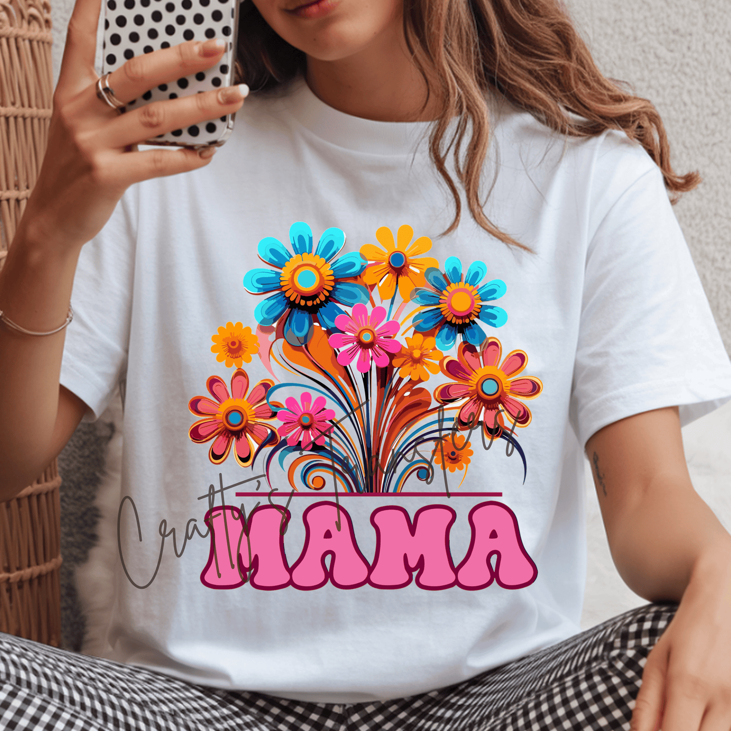 Retro Floral Mama & Mini DTF Transfer | Bright Groovy Mama Shirt Transfer | Colorful Flower Mom Graphic Tee Transfer