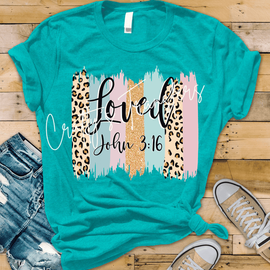 Loved John 3:16 DTF Transfer | Christian Leopard Brushstroke Shirt Transfer | Faith Based Boutique Graphic Tee