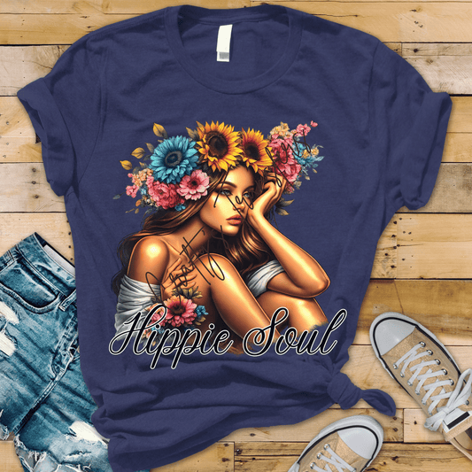 Hippie Soul DTF Transfer | Boho Floral Woman Graphic Transfer | Sunflower Retro Boutique Shirt Design
