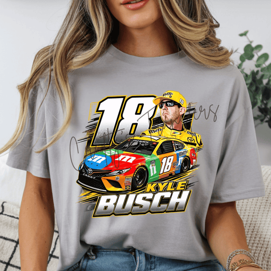Kyle Busch #18 Racing DTF Transfer | Retro Race Car Graphic Tee Transfer for Motorsport Fans