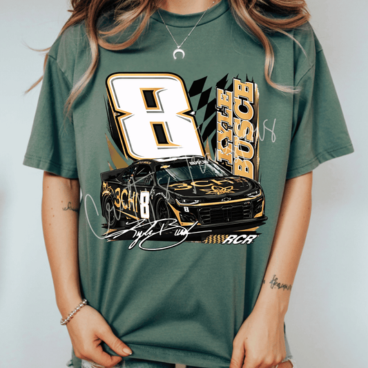 Kyle Busch 8 Racing DTF Transfer | Black & Gold Race Car Graphic Transfer for Motorsport Fans