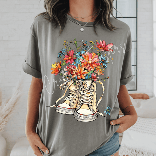 Floral Sneakers DTF Transfer | Wildflower Converse Style Shoes Graphic Tee Transfer | Cute Spring Boutique Flower Shirt Design