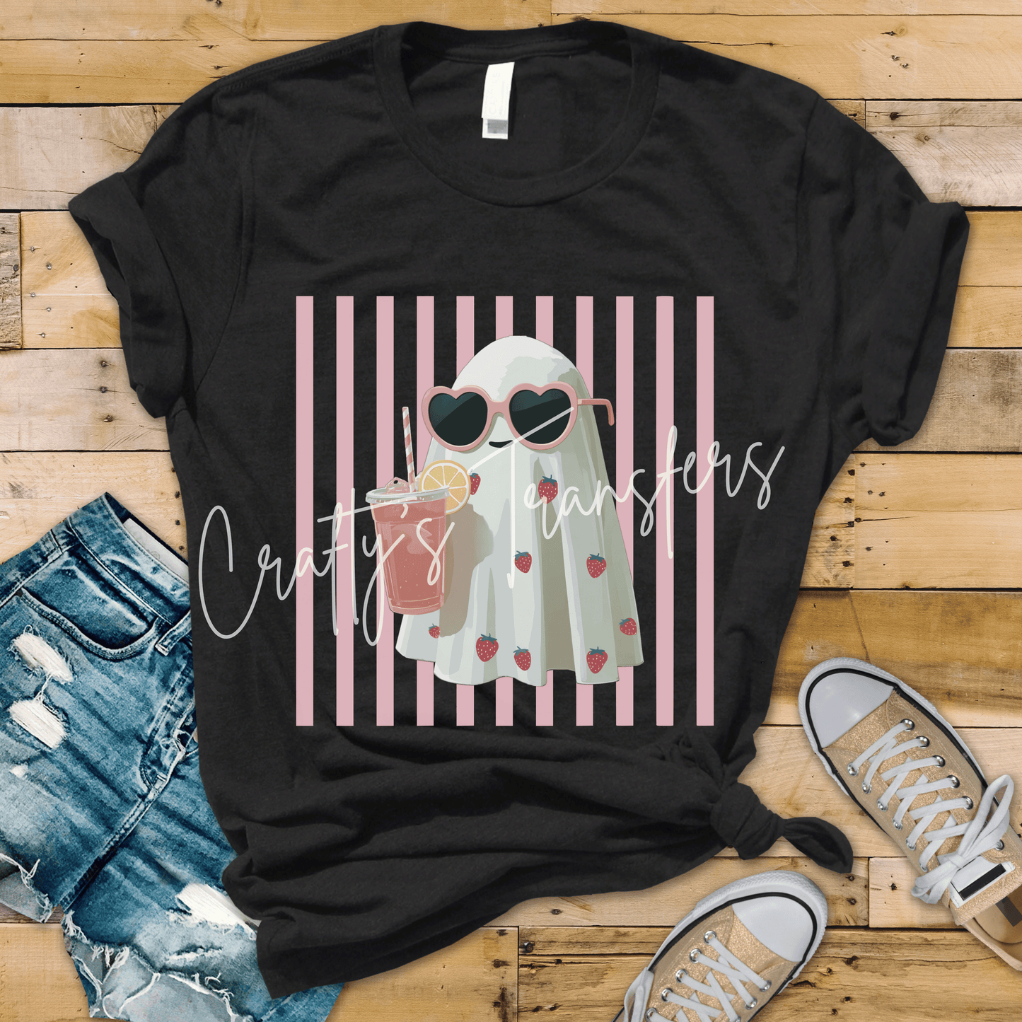Cute Ghost DTF Transfer | Pink Strawberry Ghost Graphic Transfer | Coquette Spooky Season Shirt Design