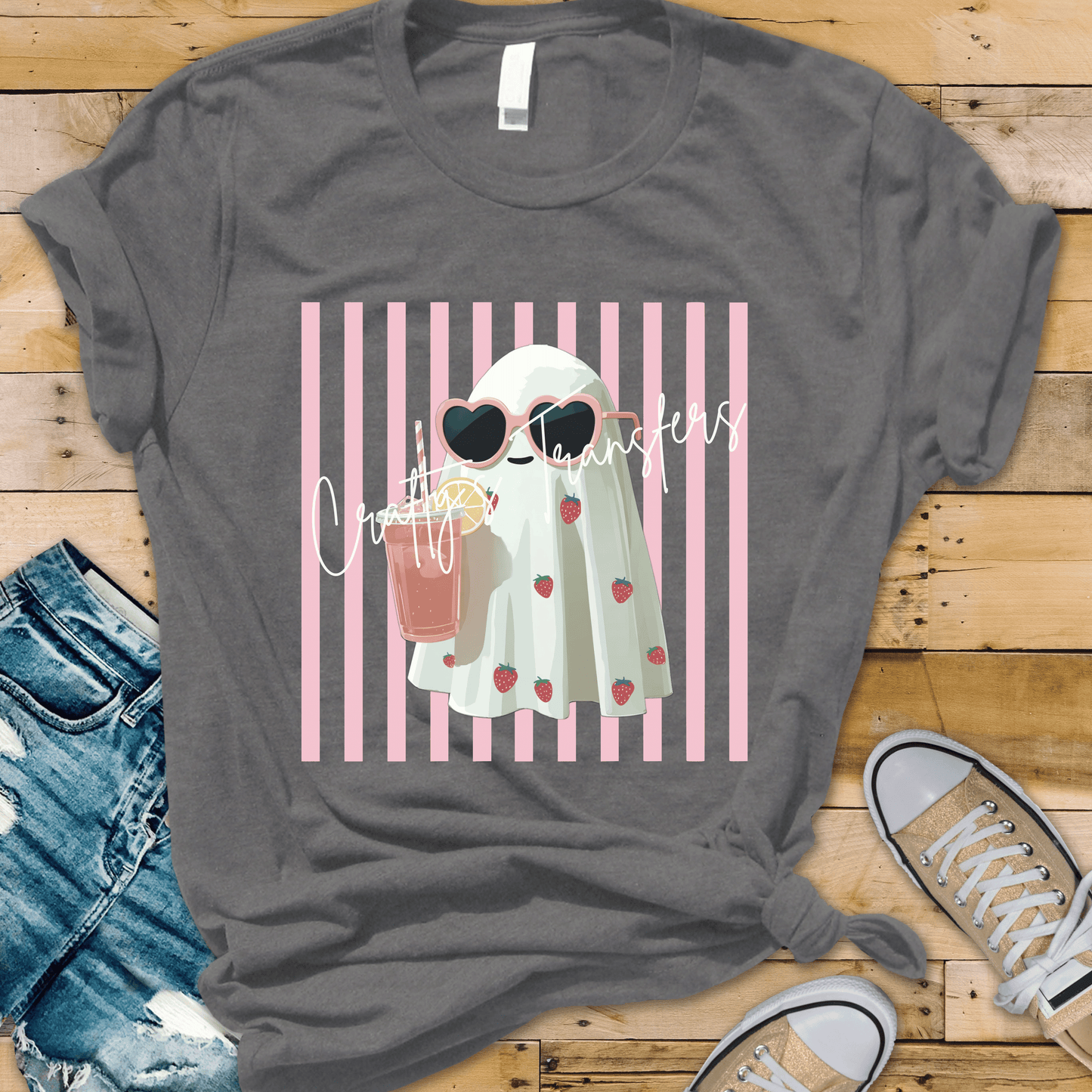 Cute Ghost DTF Transfer | Pink Strawberry Ghost Graphic Transfer | Coquette Spooky Season Shirt Design