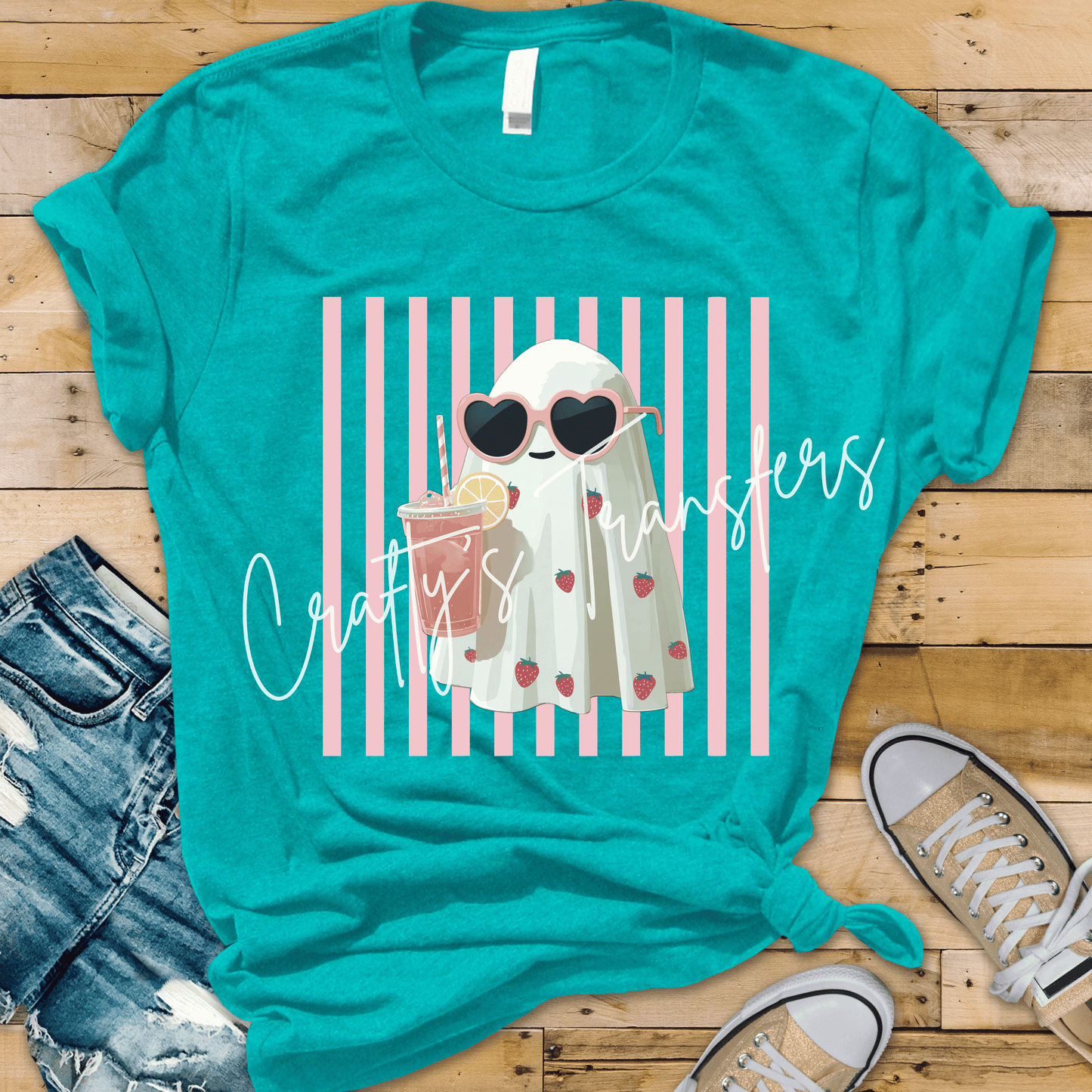 Cute Ghost DTF Transfer | Pink Strawberry Ghost Graphic Transfer | Coquette Spooky Season Shirt Design