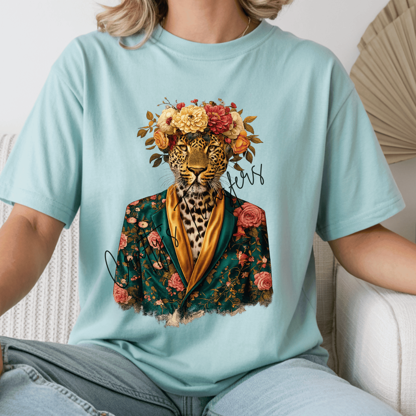 Floral Leopard DTF Transfer | Vintage Botanical Leopard Graphic | Boho Chic Animal Print Shirt Design