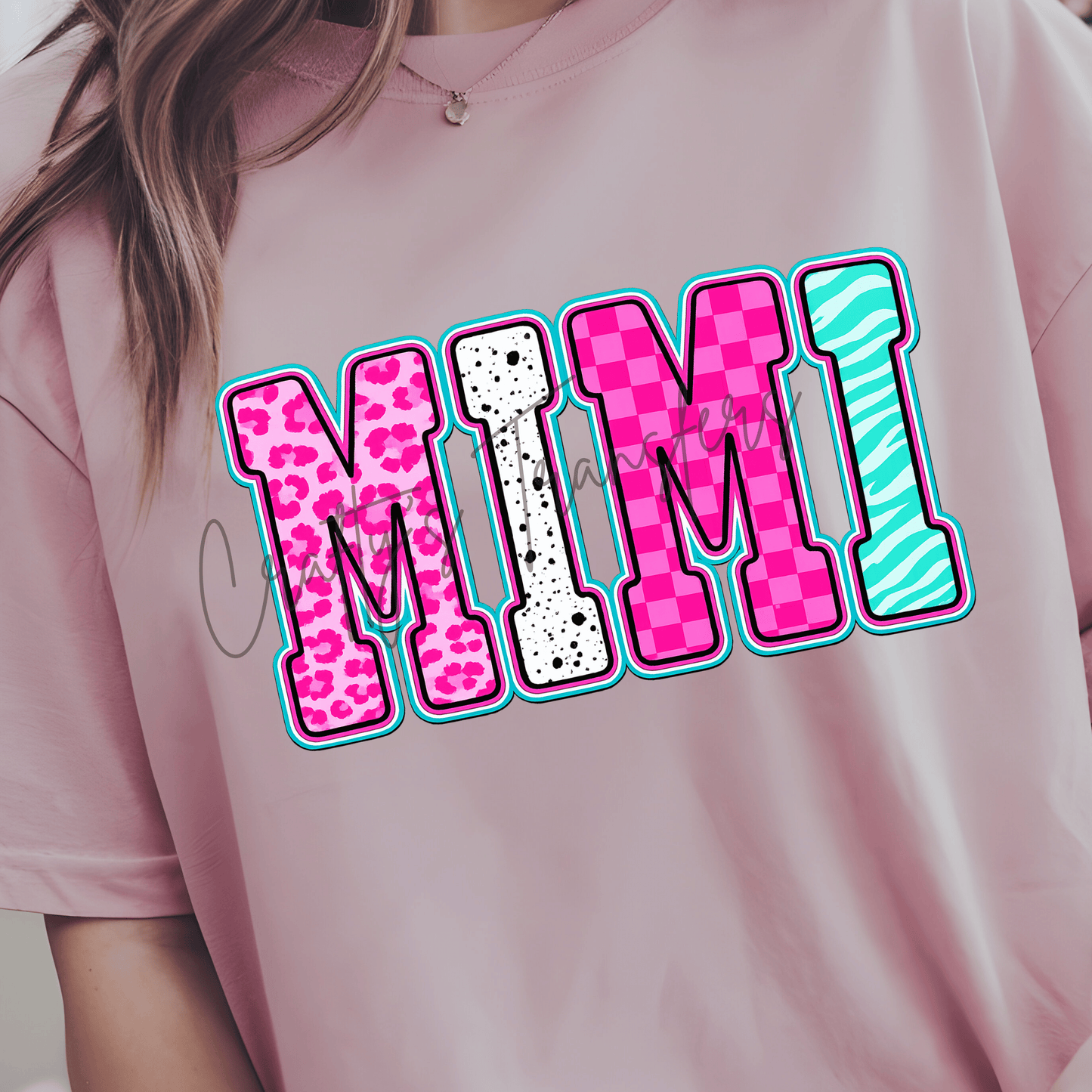 MIMI DTF Transfer | Bright Pink Retro Leopard Print Grandma Graphic | Trendy Mimi Shirt Transfer