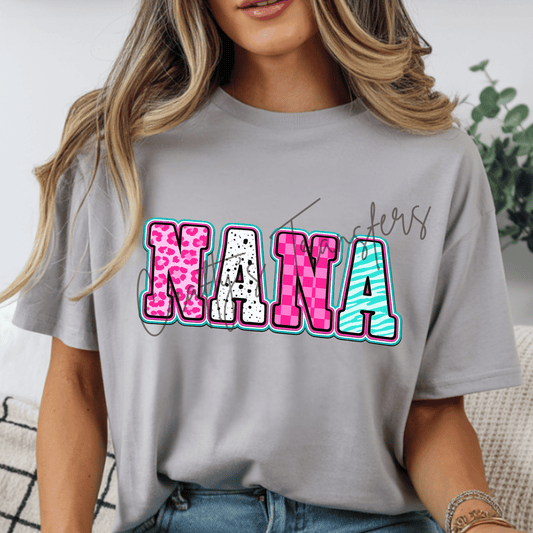NANA DTF Transfer | Bright Pink Retro Leopard Print Grandma Graphic | Trendy Nana Shirt Transfer