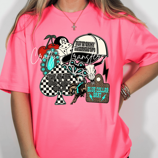 Blue Collar Brat DTF Transfer | Western Cowgirl Blue Collar Graphic Tee Transfer | Turquoise Rodeo Boutique Shirt Design