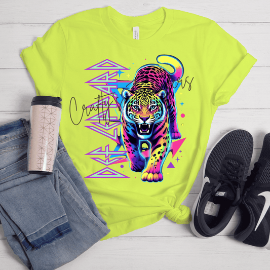 Neon Def Leopard DTF Transfer | Retro Rainbow Leopard Graphic Tee Transfer | Colorful Boutique Shirt Design