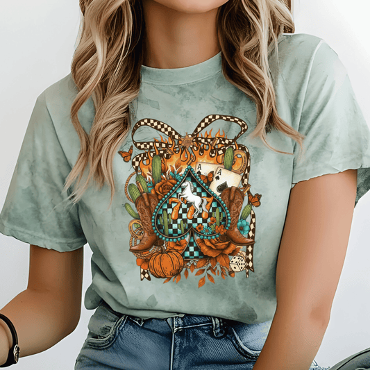 Western Cowgirl Ace Card DTF Transfer | Rustic Rodeo Graphic Tee Transfer | Turquoise Country Boutique Shirt Design