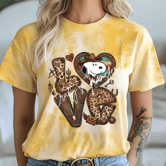 Western Cowboy Dog Love DTF Transfer | Cute Rustic Valentine Cowgirl Graphic Tee Transfer | Western Cartoon Puppy Shirt Design