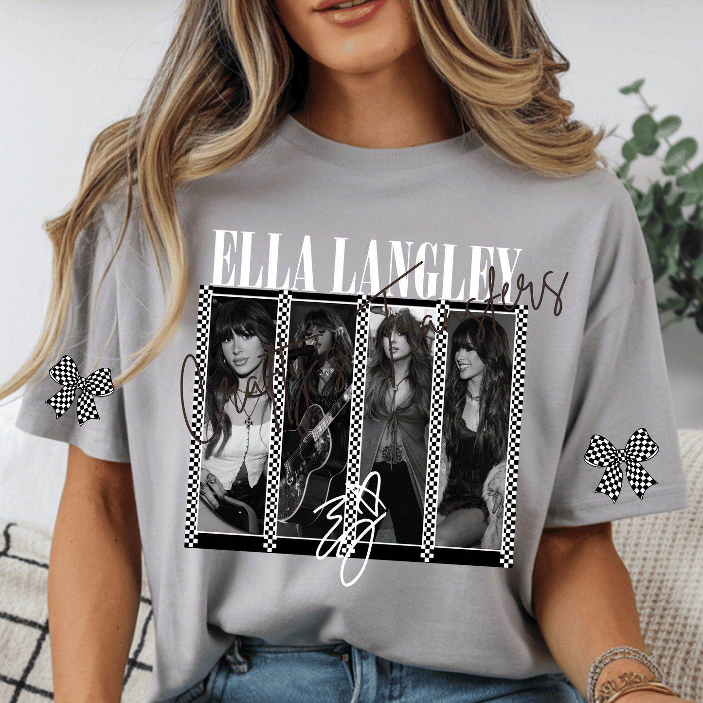 Ella Langley Checkered Bow DTF Transfer | Country Music Western Graphic Transfer | Retro Concert Inspired Shirt Transfer