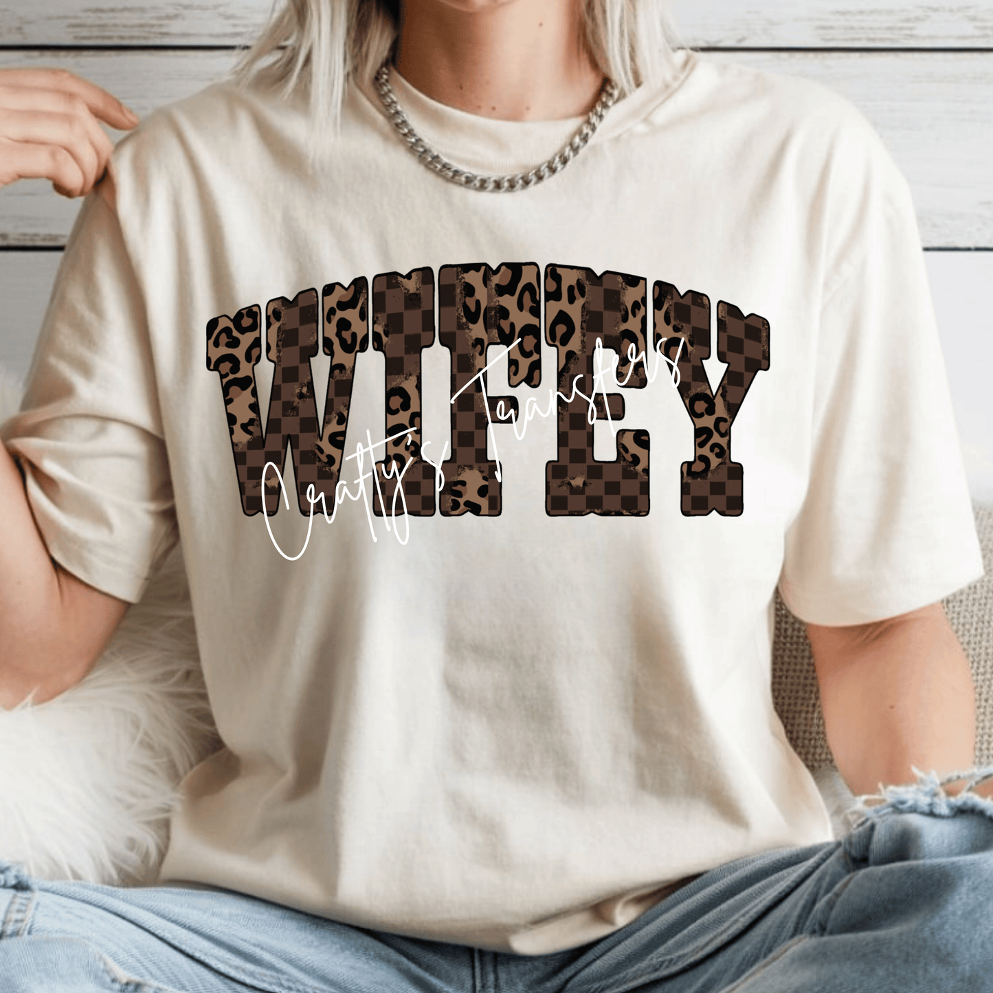 Wifey Leopard Checkered DTF Transfer | Western Wife Graphic Transfer | Trendy Boutique Shirt Design for Wives