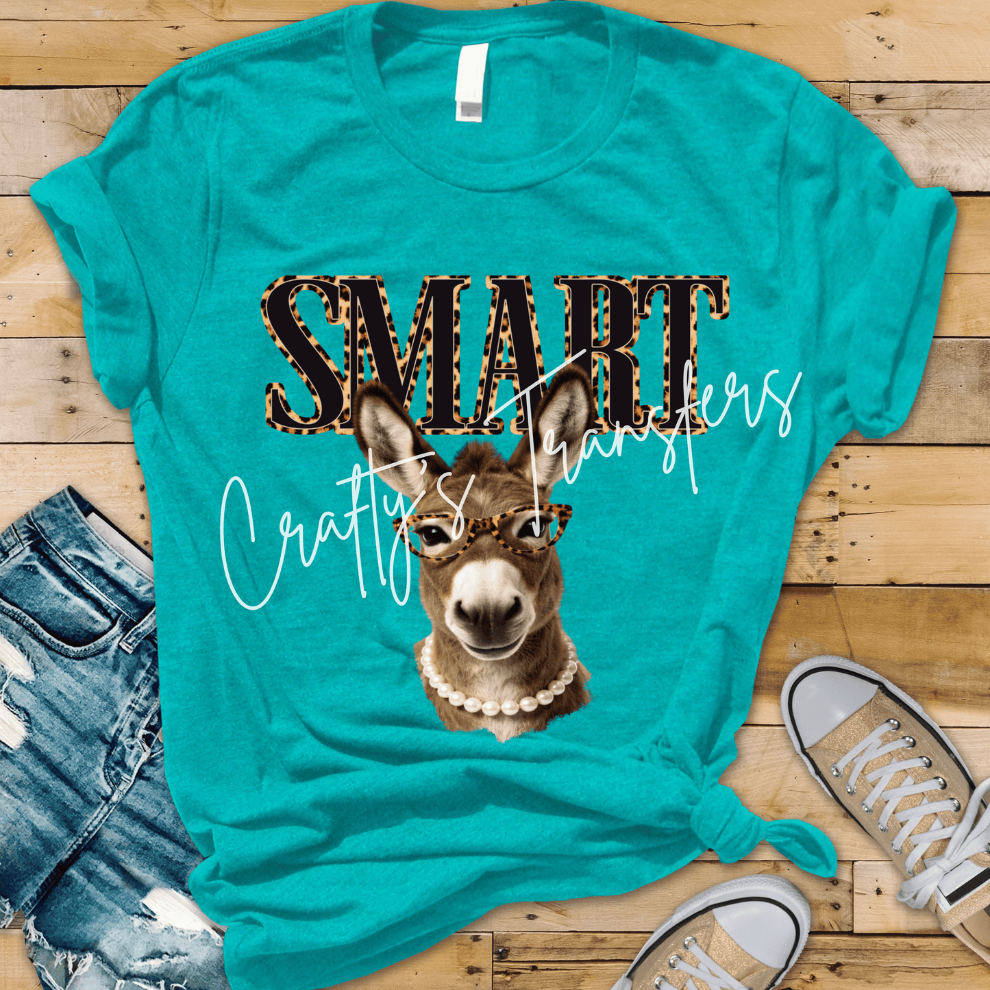 Smart Donkey Leopard Glasses DTF Transfer | Funny Farm Animal Graphic Transfer | Cute Donkey Boutique Shirt Design