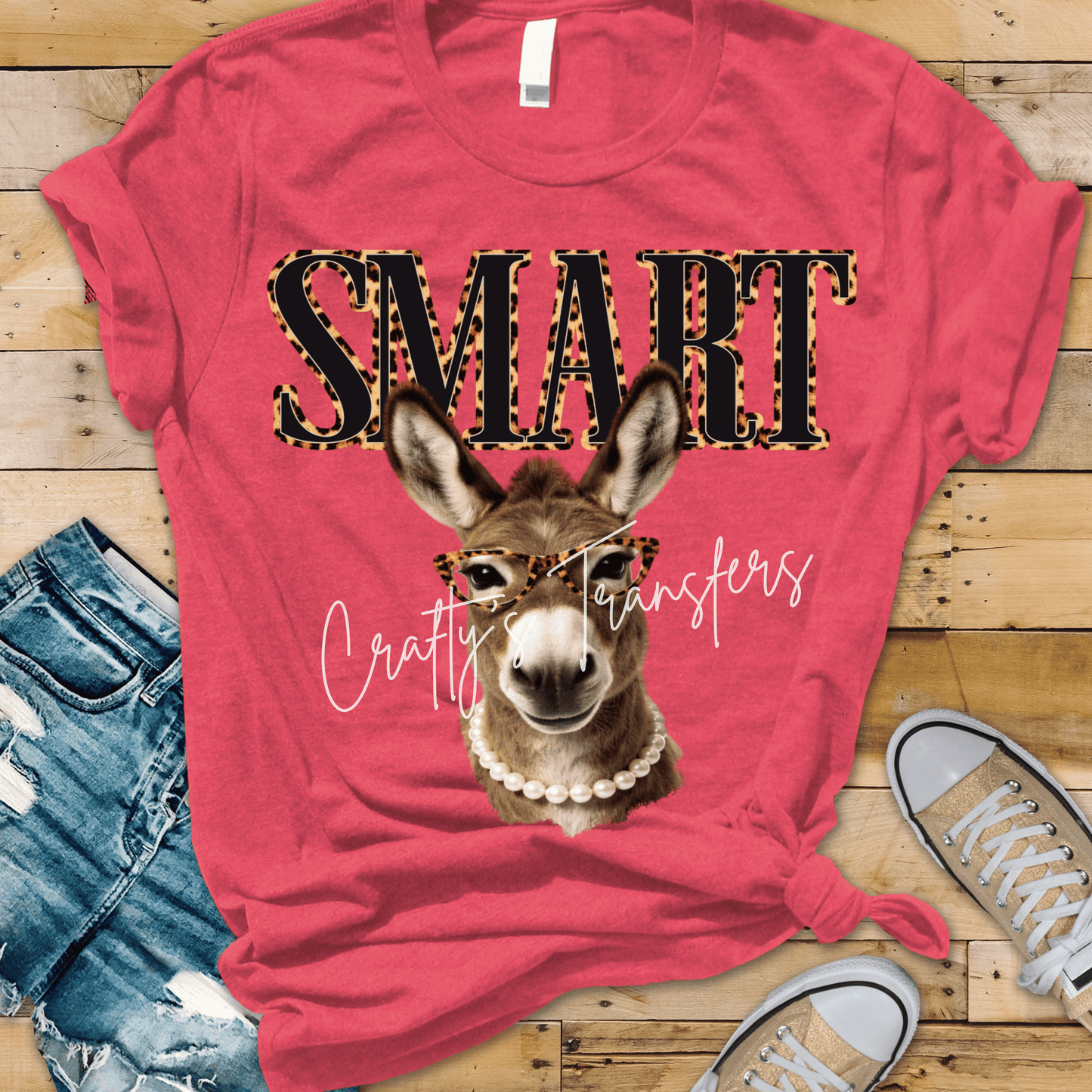 Smart Donkey Leopard Glasses DTF Transfer | Funny Farm Animal Graphic Transfer | Cute Donkey Boutique Shirt Design