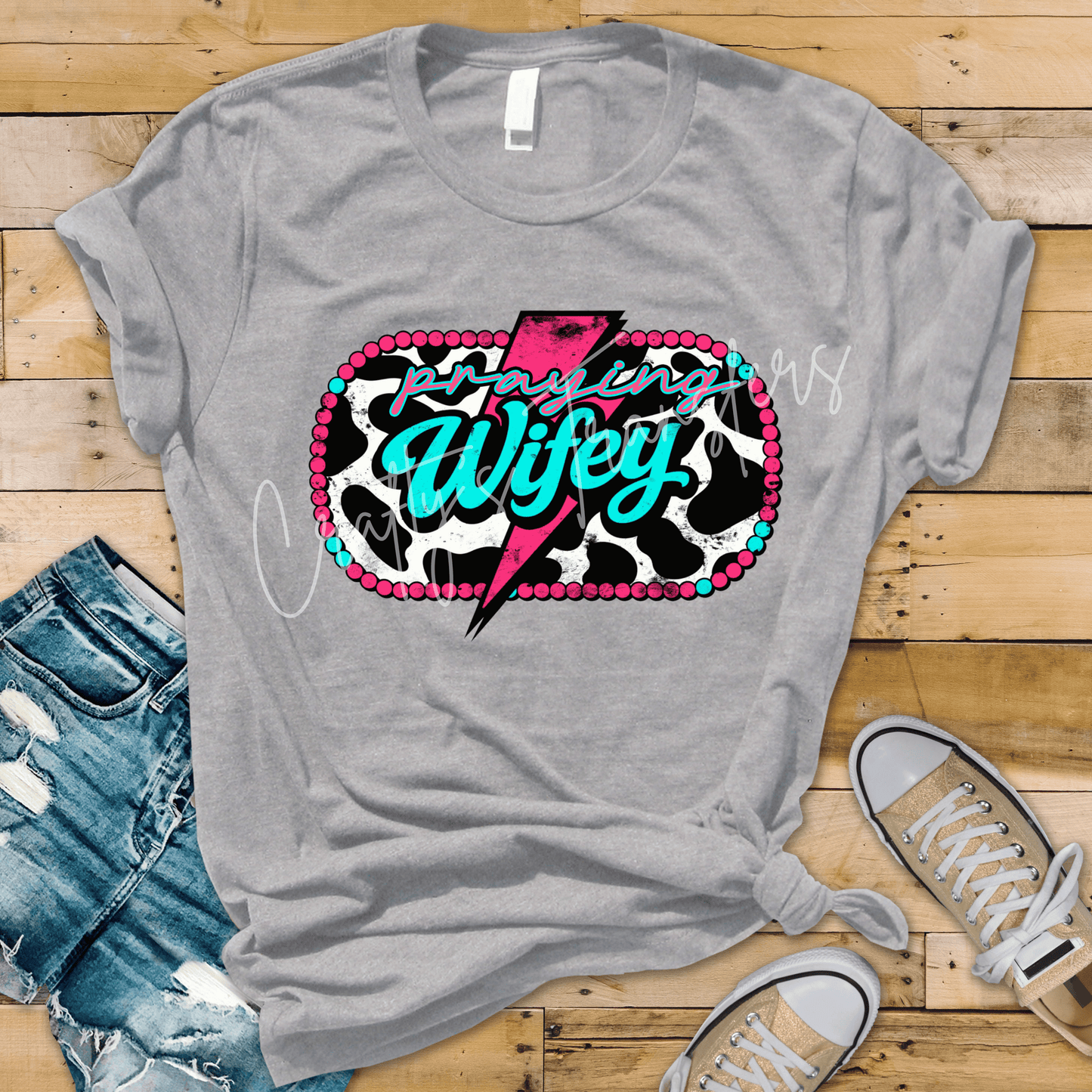 Praying Mama DTF Transfer | Faith Mama Praying Wifey Lightning Bolt Graphic | Christian Mom Wife Shirt Transfer | Cow Print Boutique Design