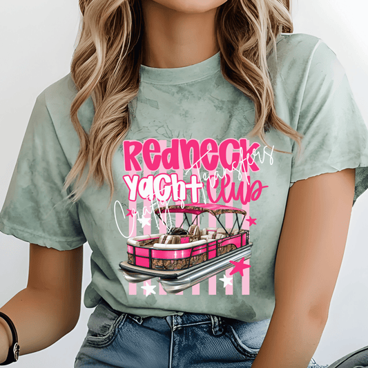 Redneck Yacht DTF Transfer | Pink Pontoon Boat Graphic Transfer | Lake Life Shirt Transfer | Boating Mama DTF Print