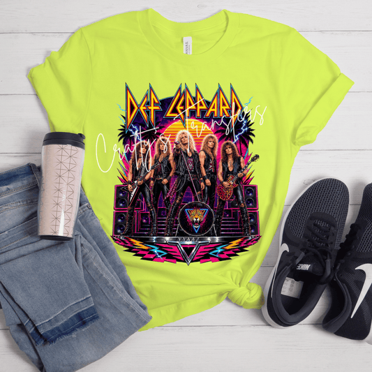 Retro Hair Metal Band DTF Transfer | Neon 80s Rock Concert Graphic | Vintage Glam Rock Shirt Transfer | Music Lover DTF Print