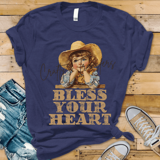 Bless Your Heart DTF Transfer | Southern Cowgirl Girl Graphic Transfer | Vintage Country Western Shirt Transfer | Southern Charm DTF Print