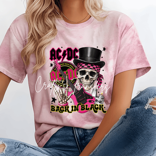 Retro Rock Inspired Skull Guitar DTF Transfer | Pink Rock & Roll Graphic Transfer | Vintage Music Shirt Transfer | Neon Concert Style Design