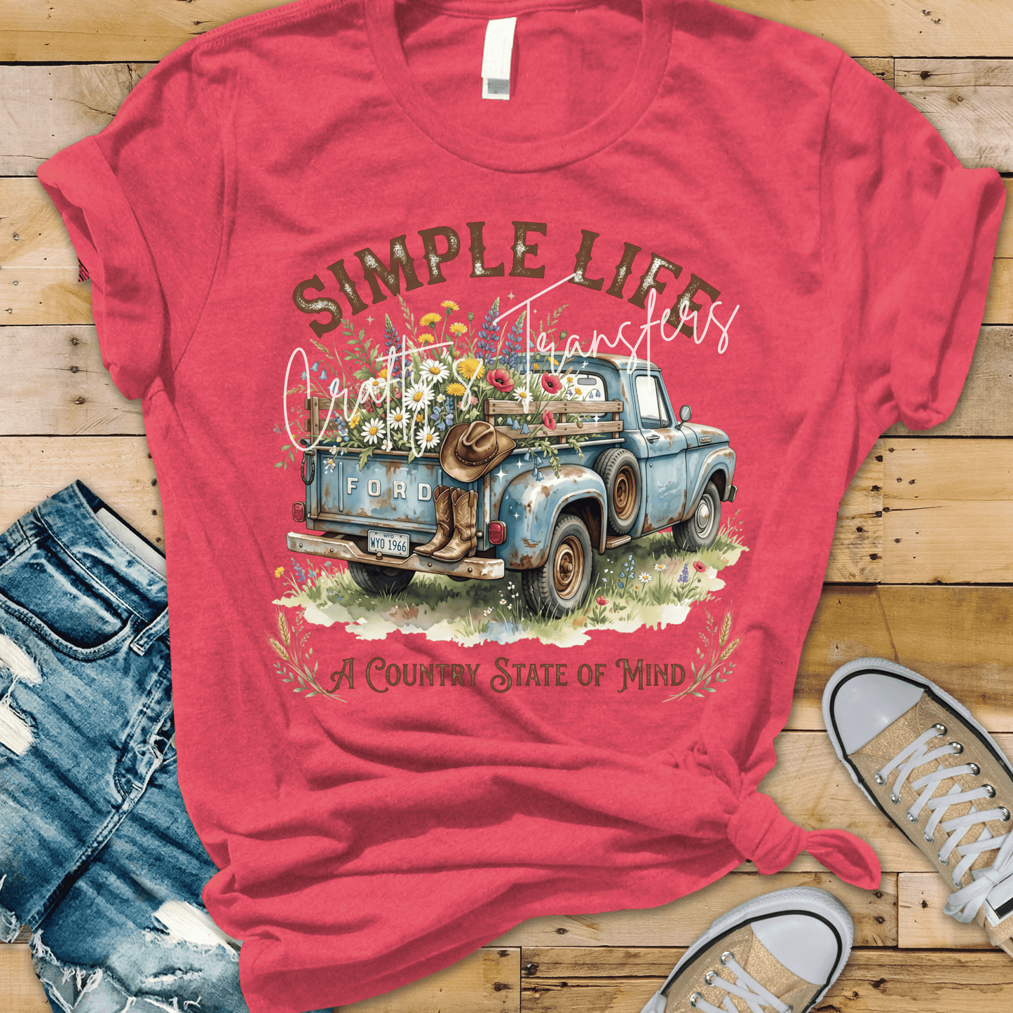 Simple Life A Country State of Mind DTF Transfer | Vintage Floral Farm Truck Transfer | Country Western Shirt Transfer | Rustic Wildflower Design