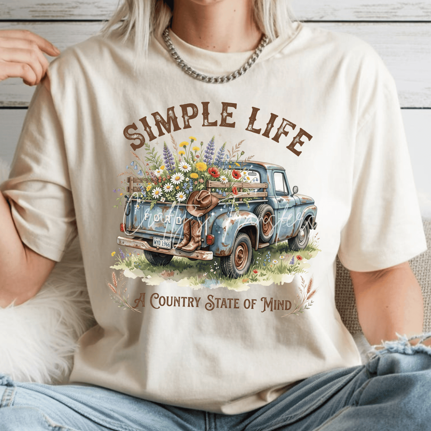 Simple Life A Country State of Mind DTF Transfer | Vintage Floral Farm Truck Transfer | Country Western Shirt Transfer | Rustic Wildflower Design