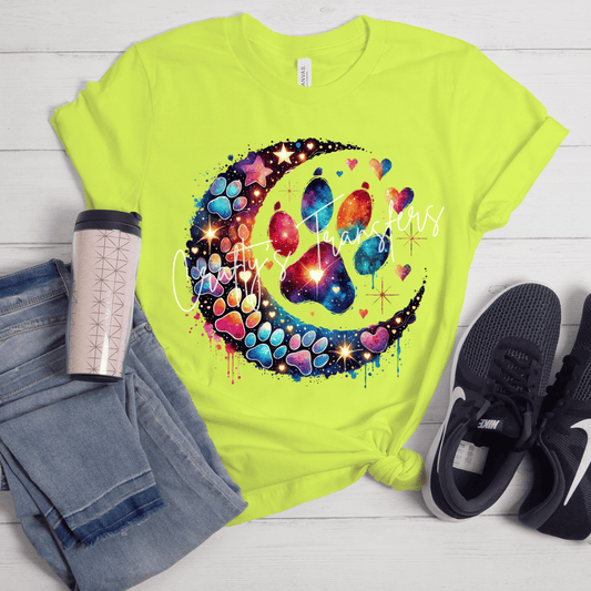 Galaxy Paw Print Moon DTF Transfer | Colorful Rainbow Pet Memorial Shirt Transfer | Dog & Cat Lover Heat Transfer | Celestial Animal Lover Graphic