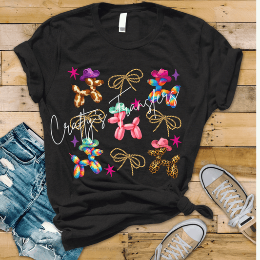 Western Balloon Dog DTF Transfer | Colorful Cowgirl Balloon Animal Shirt Transfer | Cute Rodeo Heat Transfer | Boutique Western Graphic Tee Design