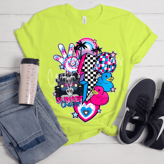 Sunset Chaser Jeep DTF Transfer | Retro Jeep Lover Shirt Transfer | Pink Blue Summer Beach Graphic | Off Road Adventure Heat Transfer