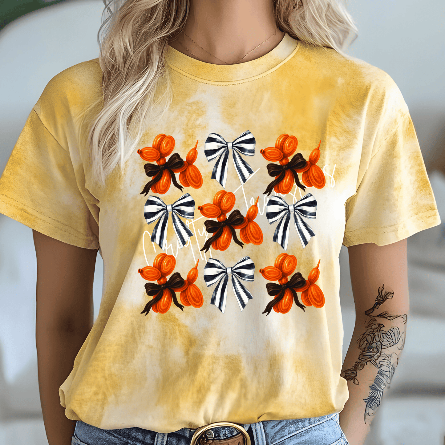 Halloween Balloon Dog Coquette DTF Transfer | Orange Balloon Dog & Black White Stripe Bow Graphic | Cute Spooky Fall Shirt Transfer