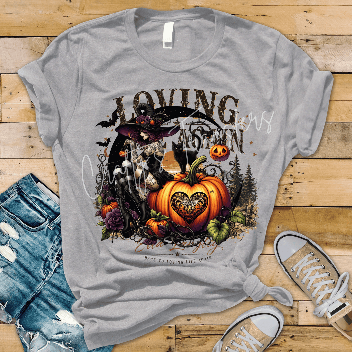 Gothic Witch Halloween DTF Transfer | Dark Coquette Witch & Black Cat Pumpkin Graphic | Spooky Goth Halloween Shirt Transfer | Boutique Fall Design