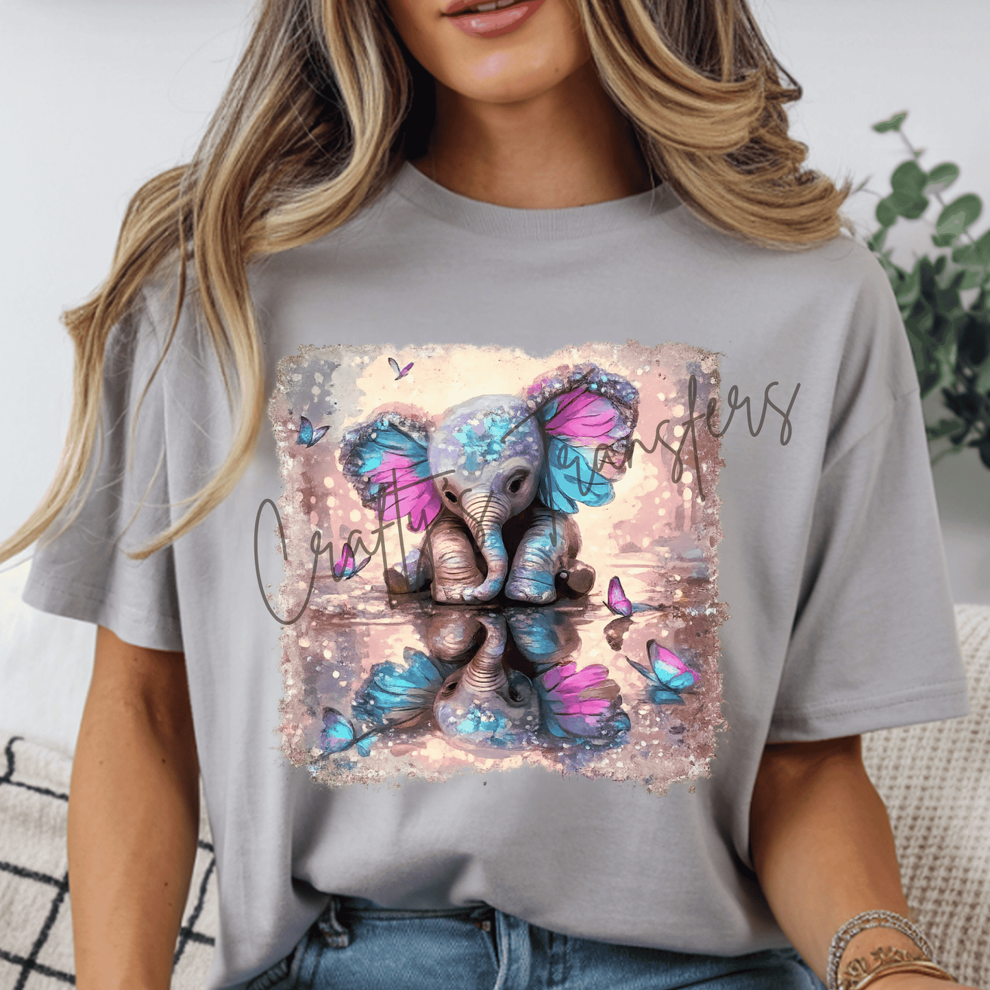 Baby Elephant DTF Transfer | Whimsical Butterfly Elephant Graphic Tee Transfer | Pastel Nursery Animal Shirt Design