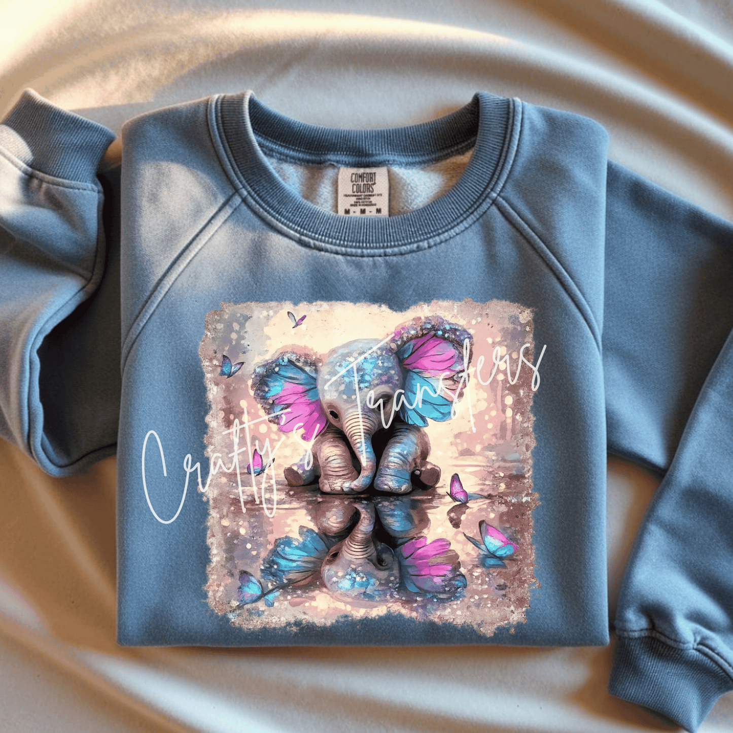Baby Elephant DTF Transfer | Whimsical Butterfly Elephant Graphic Tee Transfer | Pastel Nursery Animal Shirt Design