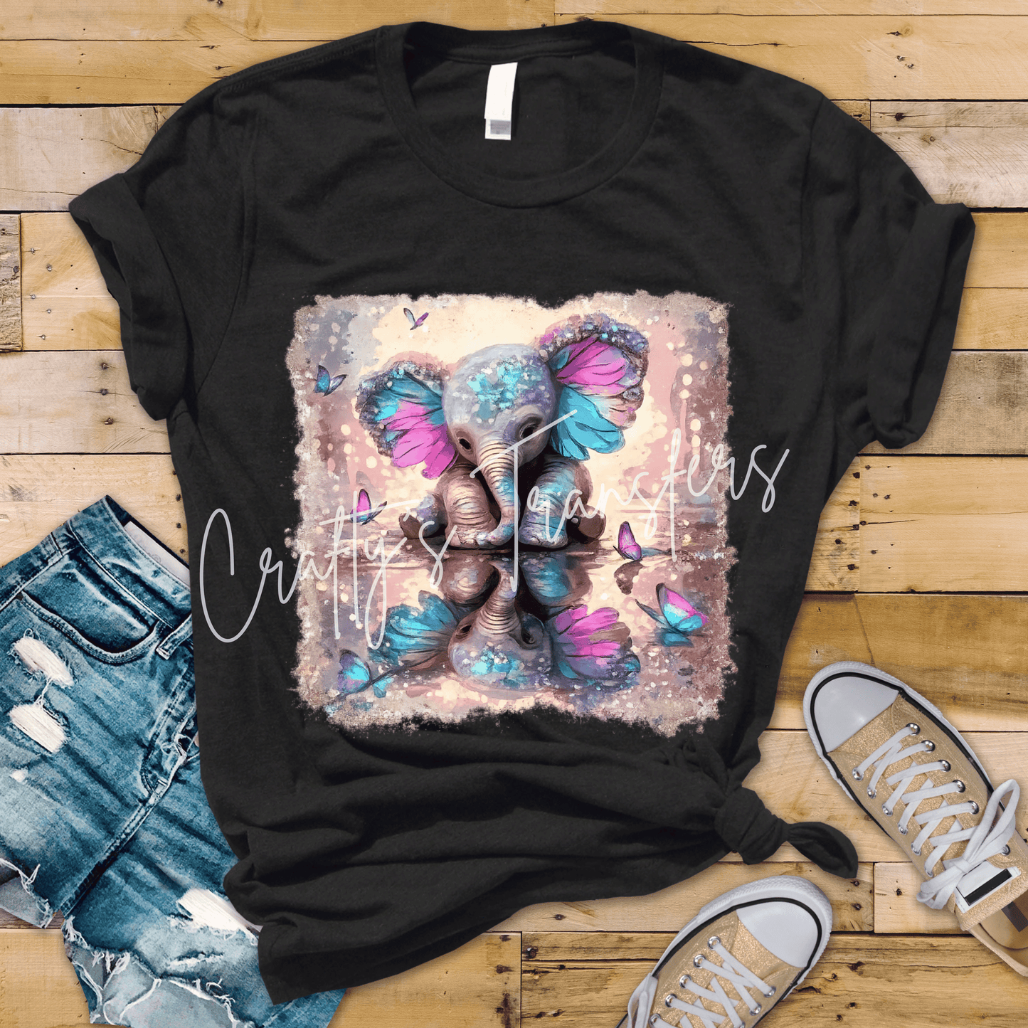 Baby Elephant DTF Transfer | Whimsical Butterfly Elephant Graphic Tee Transfer | Pastel Nursery Animal Shirt Design