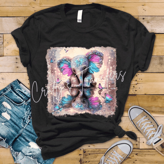 Baby Elephant DTF Transfer | Whimsical Butterfly Elephant Graphic Tee Transfer | Pastel Nursery Animal Shirt Design