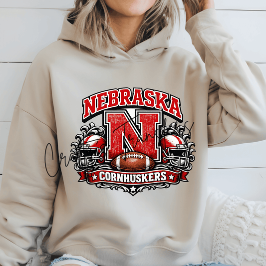 Red & White Collegiate Football DTF Transfer | Vintage Letter N Sports Graphic Transfer | Game Day Football Fan Shirt Design