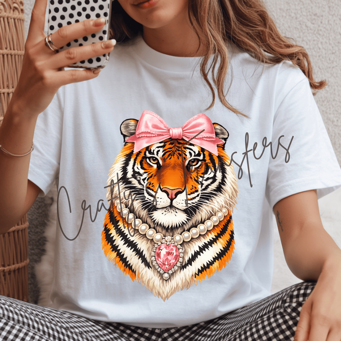 Pink Bow Tiger DTF Transfer | Coquette Tiger Graphic Tee Transfer | Preppy Animal Print Boutique Shirt Design