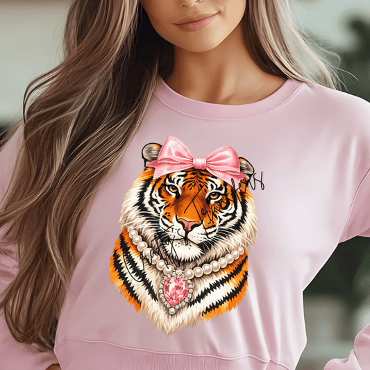 Pink Bow Tiger DTF Transfer | Coquette Tiger Graphic Tee Transfer | Preppy Animal Print Boutique Shirt Design