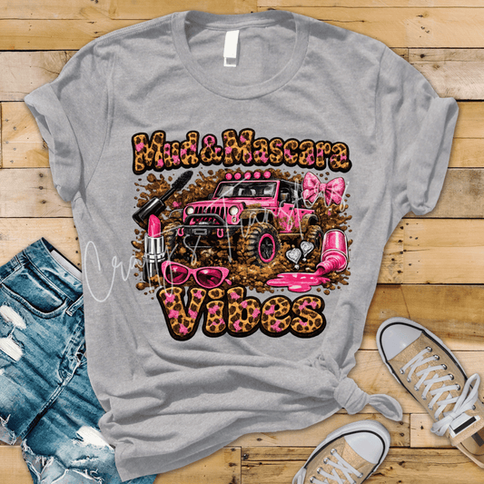 Mud & Mascara Vibes DTF Transfer | Pink Jeep Girl Graphic Transfer | Off-Road Country Girl Shirt Design