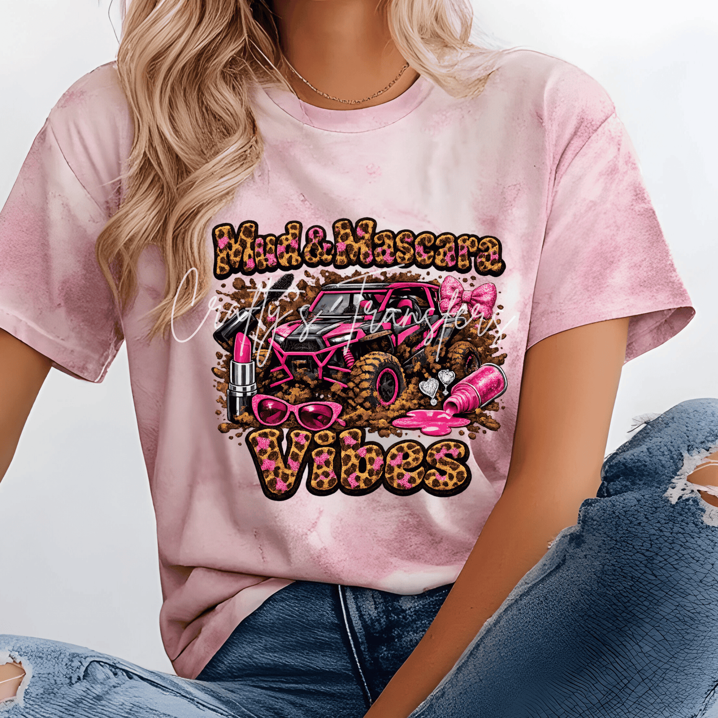 Mud & Mascara Vibes DTF Transfer | Pink SXS Girl Graphic Transfer | Off-Road Country Girl Shirt Design