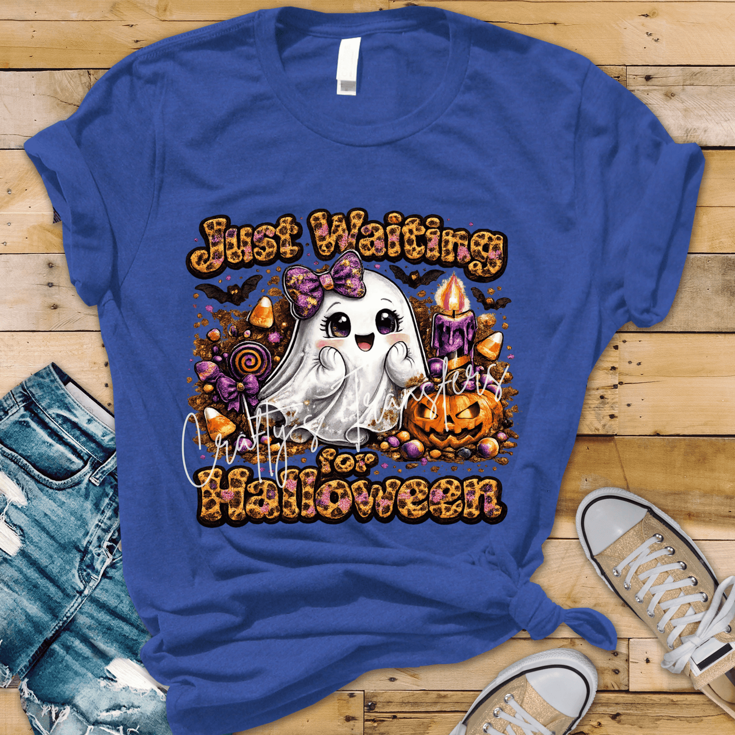 Just Waiting For Halloween | Cute Ghost | Leopard Print | Candy Halloween