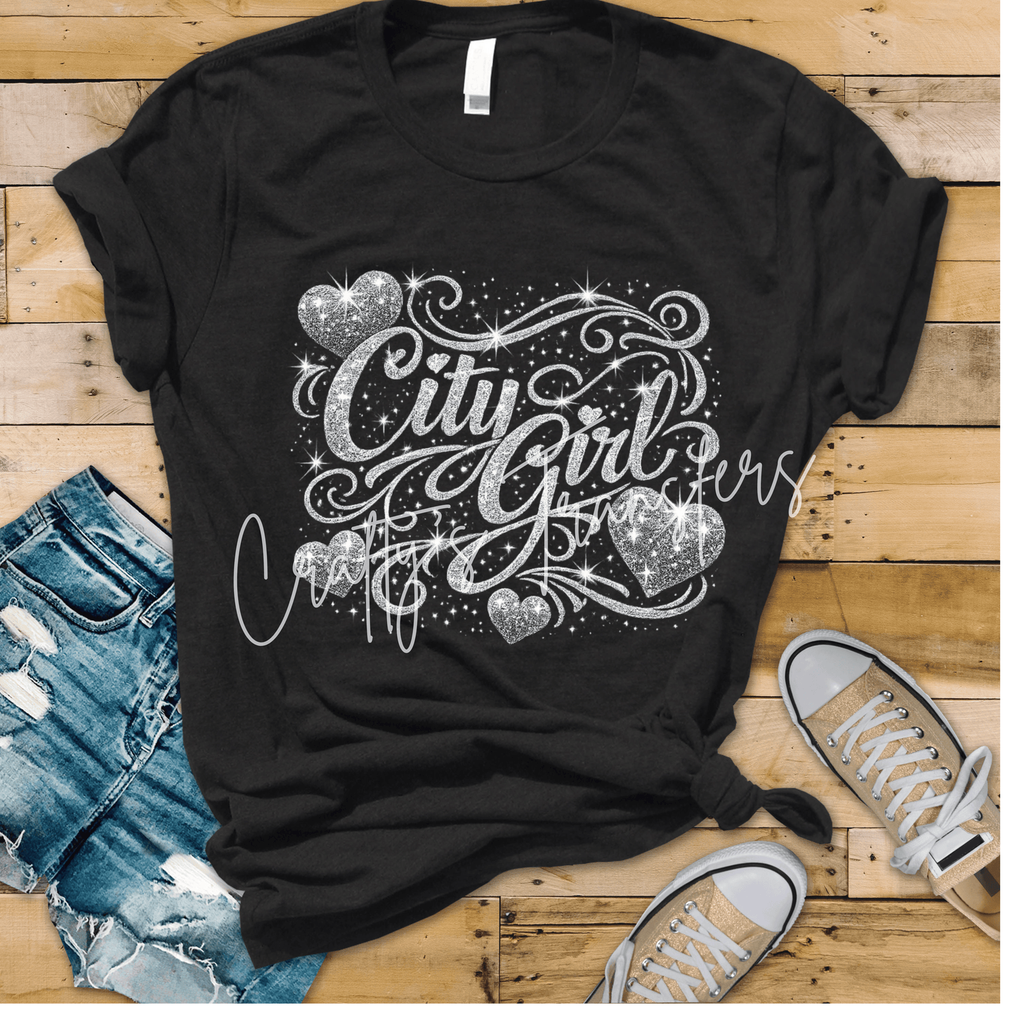 City Girl Glitter DTF Transfer | Sparkly Coquette Heart Heat Transfer | Trendy Girly Graphic Transfer | Boutique Fashion Shirt Design