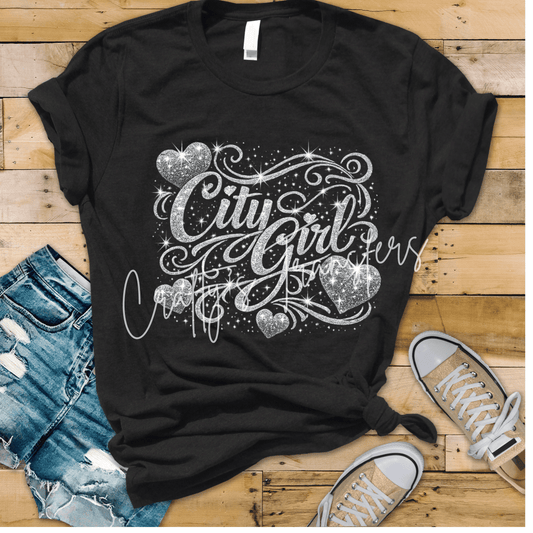 City Girl Glitter DTF Transfer | Sparkly Coquette Heart Heat Transfer | Trendy Girly Graphic Transfer | Boutique Fashion Shirt Design