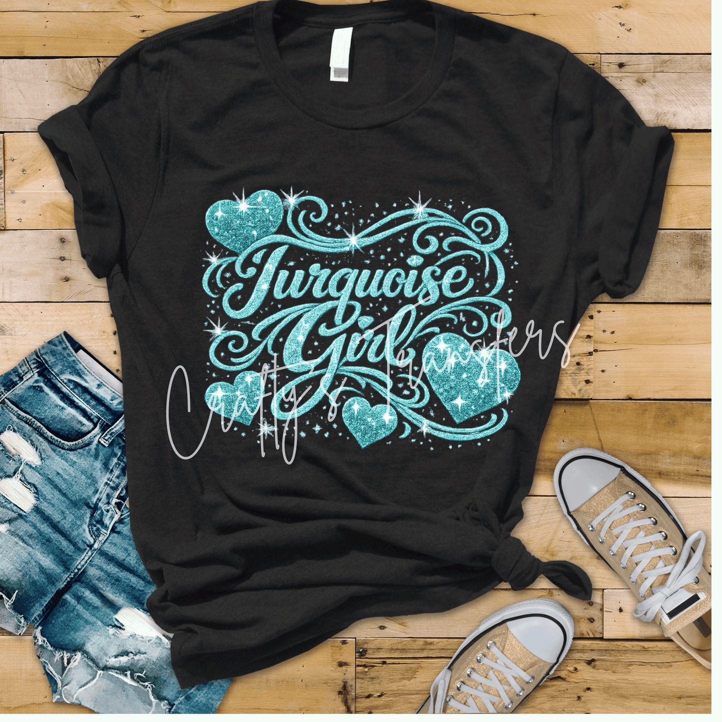 Turquoise Girl Glitter DTF Transfer | Sparkly Western Turquoise Heat Transfer | Cowgirl Boutique Graphic | Glitter Heart Shirt Design